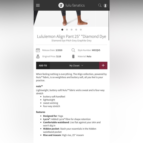 Lululemon Align Pant 25" *Diamond Dye, Size 6 - Picture 3 of 8